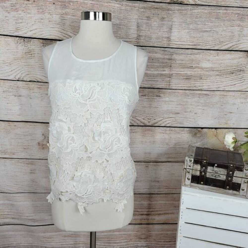 Greylin Ivory‎ White Lace Overlay Sleeveless Tank Top Medium